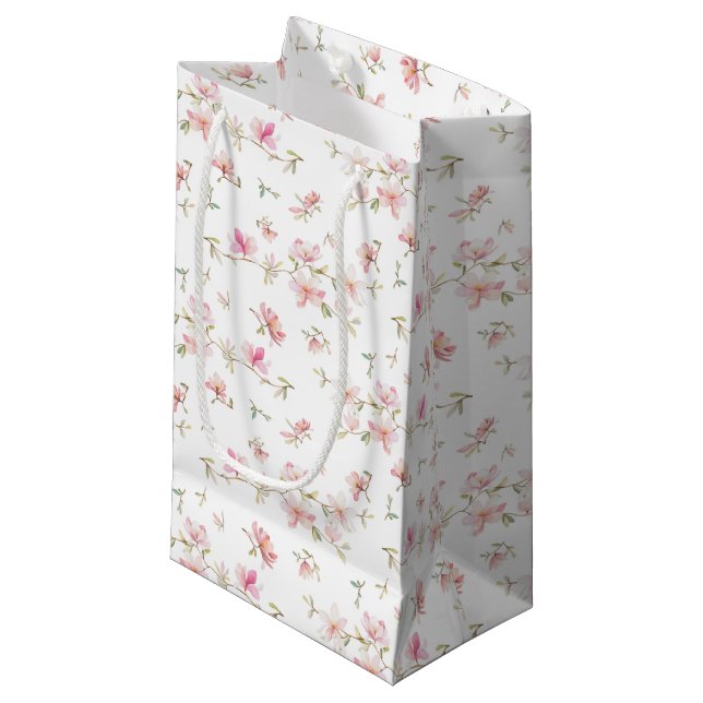 Petit Sac Cadeau Motif de fleur rose mou d'aquarelle (Devant Angle)