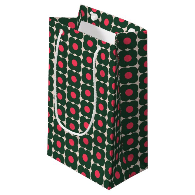 Petit Sac Cadeau Motif de fleurs de pop rétro | Vert Noël (Devant Angle)