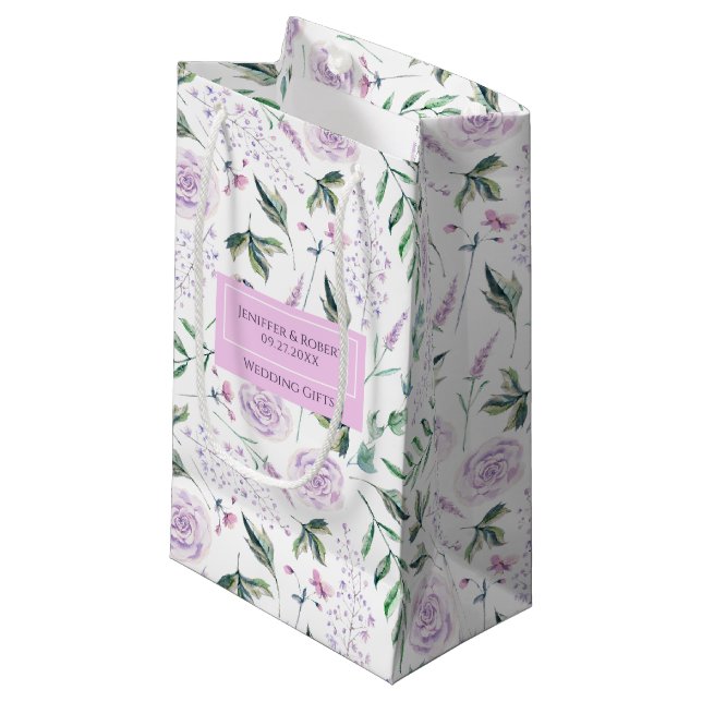 Petit Sac Cadeau Motif de fleurs d'humeur Lilac (Devant Angle)