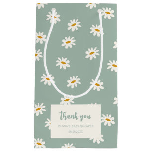 Petit Sac Cadeau Motif de marguerite verte Sage