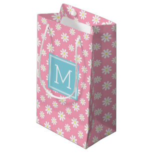 Petit Sac Cadeau Motif de marguerites roses et bleues personnalisée