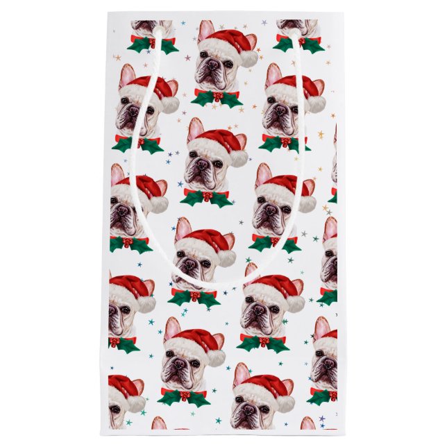 Petit Sac Cadeau Motif de Noël du chien de taureau français mignon (Devant)