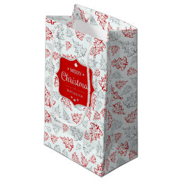 Petit Sac Cadeau Motif de Noël élégant rouge et argent
