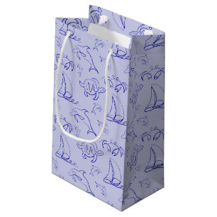 Petit Sac Cadeau Motif d'une ligne d'animal marin et voilier