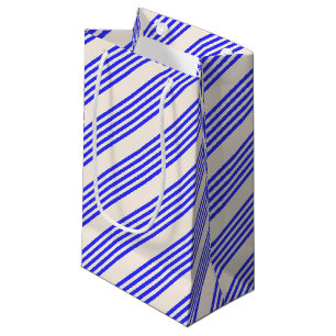 Petit Sac Cadeau Motif électrique bleu et beige cinq bandes