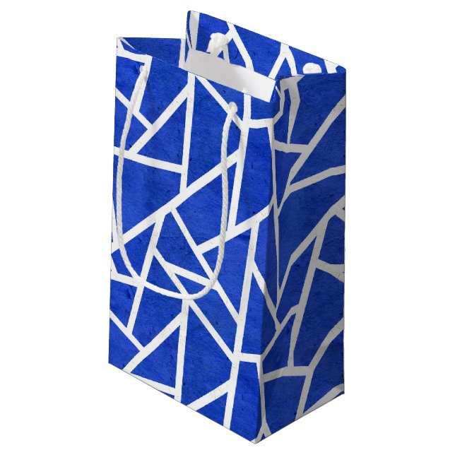 Petit Sac Cadeau Motif en mosaïque bleue et blanche (Dos Angle)