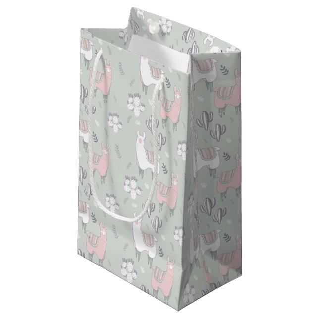 Petit Sac Cadeau Motif en pastel de lama (Devant Angle)