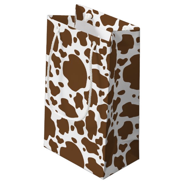 Petit Sac Cadeau Motif Faux Cuir de Vache Tachetée Marron (Dos Angle)