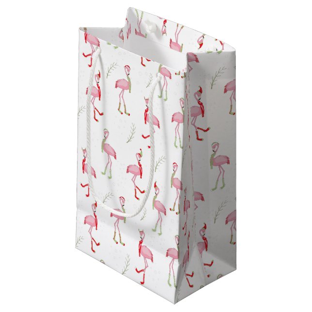 Petit Sac Cadeau Motif Flamingo rose pâle (Devant Angle)