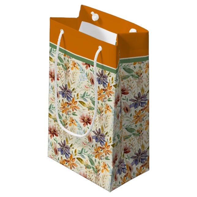 Petit Sac Cadeau Motif fleur sauvage d'automne (Devant Angle)