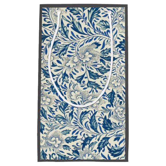 Petit Sac Cadeau Motif Floral bleu Antique Design asiatique (Devant)