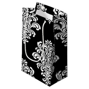 Petit Sac Cadeau Motif floral damassé blanc
