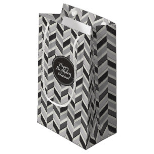 Petit Sac Cadeau Motif géométrique chevron gris moderne monogramme