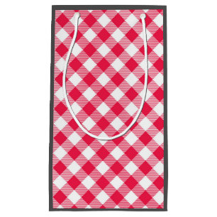 Petit Sac Cadeau Motif Gingham Rouge et Blanc Classique Rustique