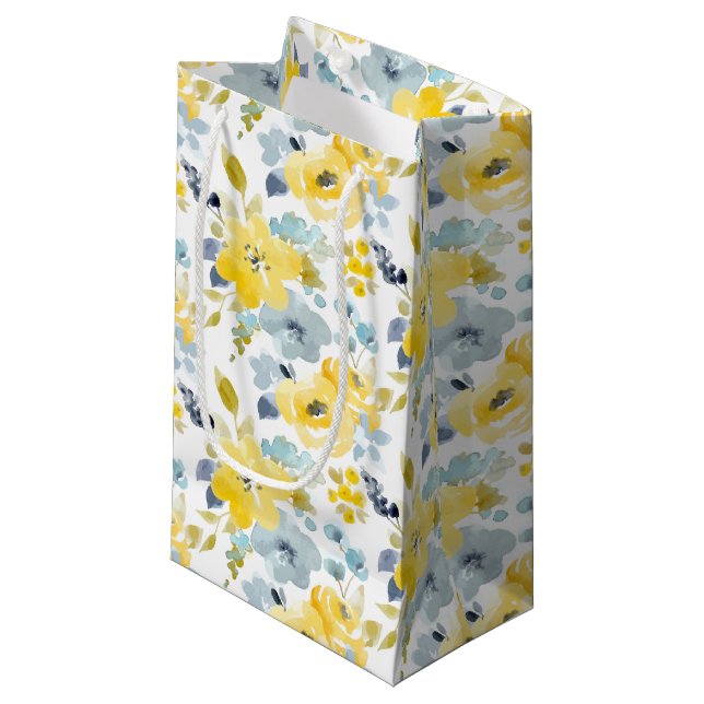 Petit Sac Cadeau Motif jaune et bleu d'aquarelle (Devant Angle)