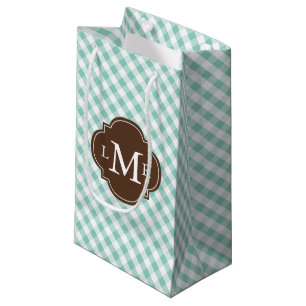 Petit Sac Cadeau Motif Monogramme Mint Green En vichy