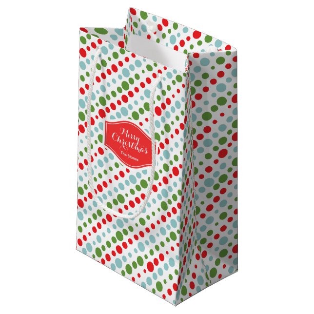 Petit Sac Cadeau Motif pois bleu-rouge personnalisé (Devant Angle)