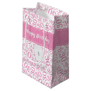 Petit Sac Cadeau Motif rose et blanc de joyeux 30ème anniversaire