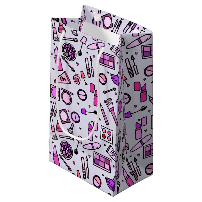 Petit Sac Cadeau Motif rose illustré de maquillage (Devant Angle)