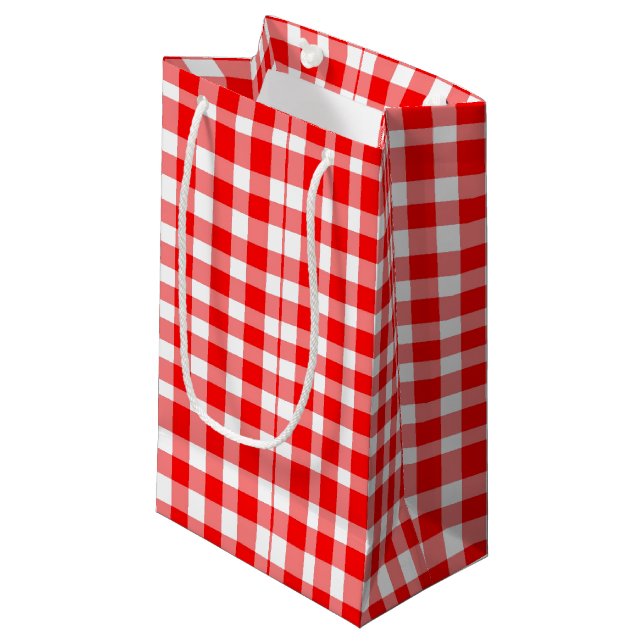 Petit Sac Cadeau Motif rouge/blanc de guingan (Devant Angle)