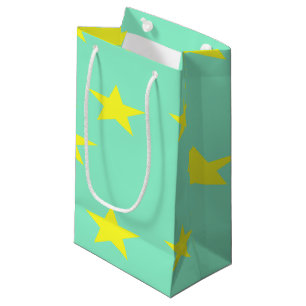 Petit Sac Cadeau Motif Turquoise aux étoiles jaunes