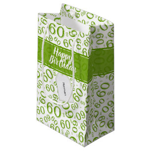 Petit Sac Cadeau Motif vert et blanc de joyeux soixantième