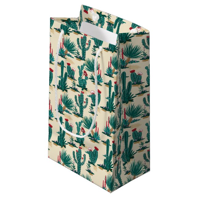 Petit Sac Cadeau Motif vert et rouge de cactus (Devant Angle)