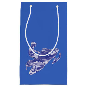 Petit Sac Cadeau Motoneige en Camouflage Bleu