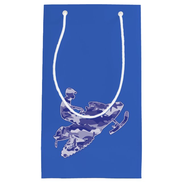 Petit Sac Cadeau Motoneige en Camouflage Bleu (Devant)