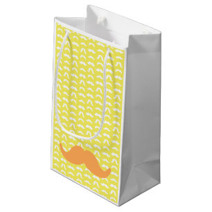 Petit Sac Cadeau Moustache Jaune Blanc Orange Him Hipster