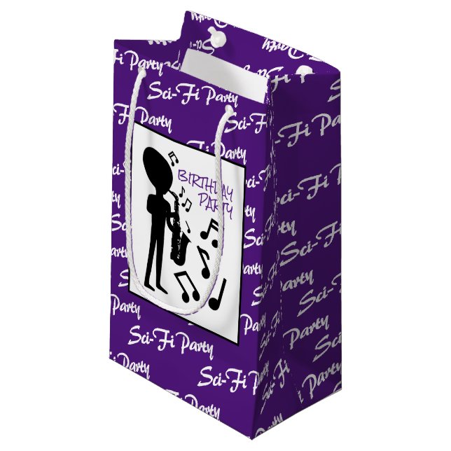 Petit Sac Cadeau Musicien Alien, Anniversaire (Devant Angle)