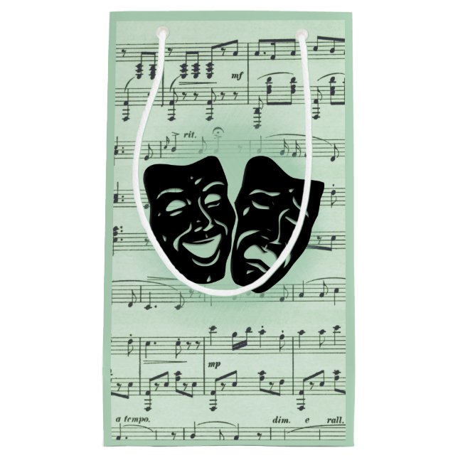 Petit Sac Cadeau Musique verte et masques grecs de théâtre (Devant)