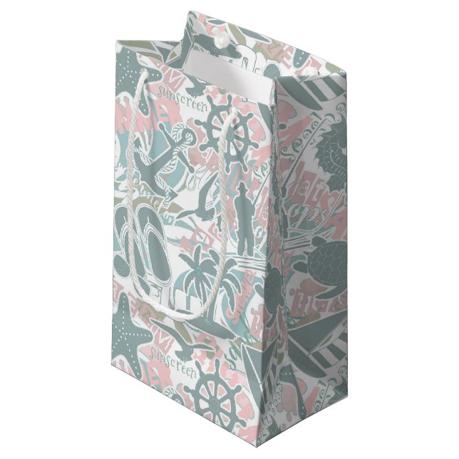 Petit Sac Cadeau Nautical Beach Collage (Devant Angle)
