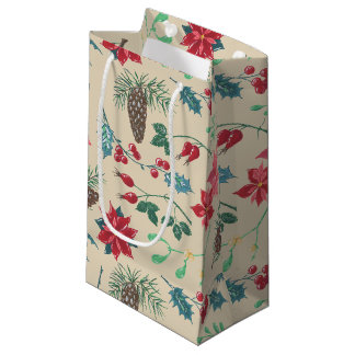Petit Sac Cadeau Noël botanique traditionnel