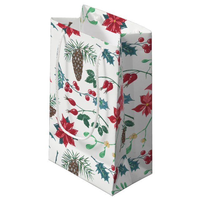 Petit Sac Cadeau Noël botanique traditionnel (Devant Angle)