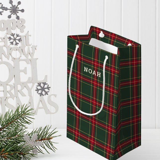 Petit Sac Cadeau Noël classique Plaid Nom personnalisé (Créateur téléchargé)