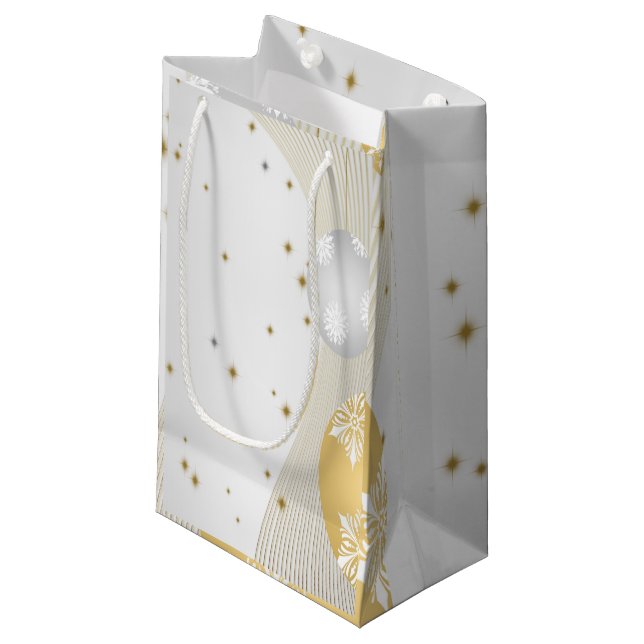 Petit Sac Cadeau Noël d'argent et d'or (Devant Angle)