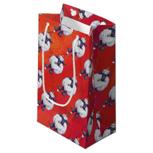 Petit Sac Cadeau Noël des moutons sur rouge