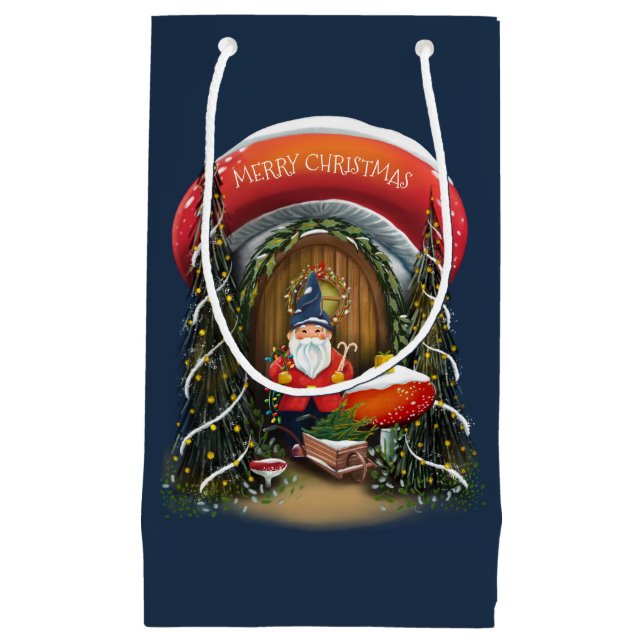 Petit Sac Cadeau Noël Gnome Accueil Vacances (Devant)