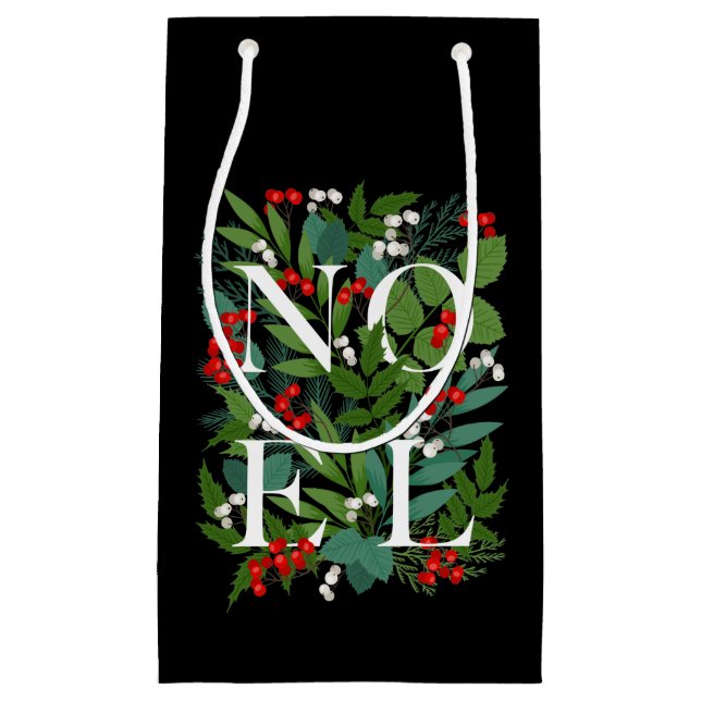 Petit Sac Cadeau NOEL Greenery Berries Noël Noir (Devant)
