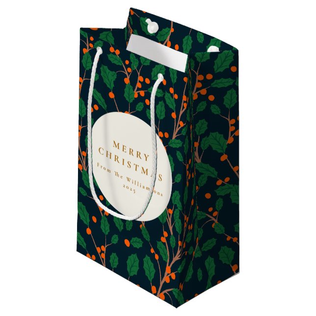 Petit Sac Cadeau Noël Holly Botanique Vacances sur mesure (Devant Angle)