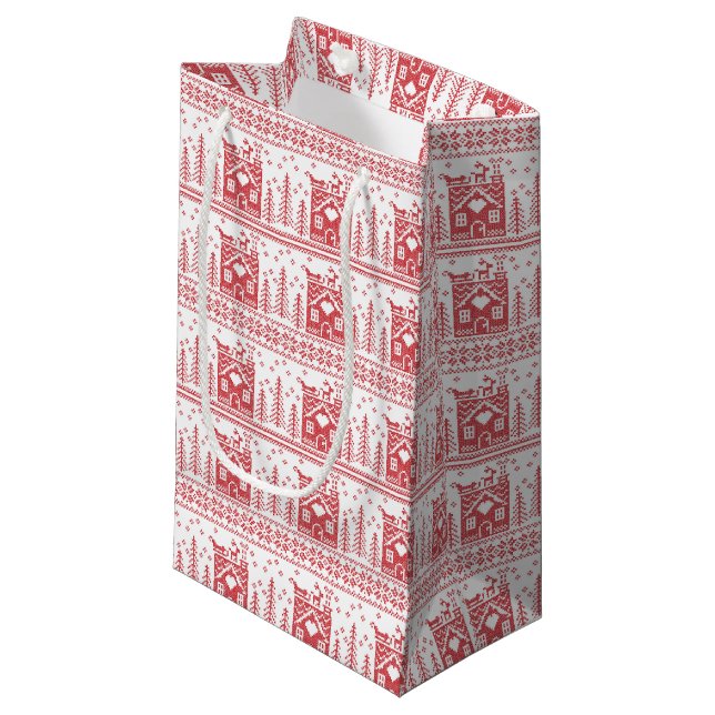 Petit Sac Cadeau Noël nordique scandinave (Devant Angle)