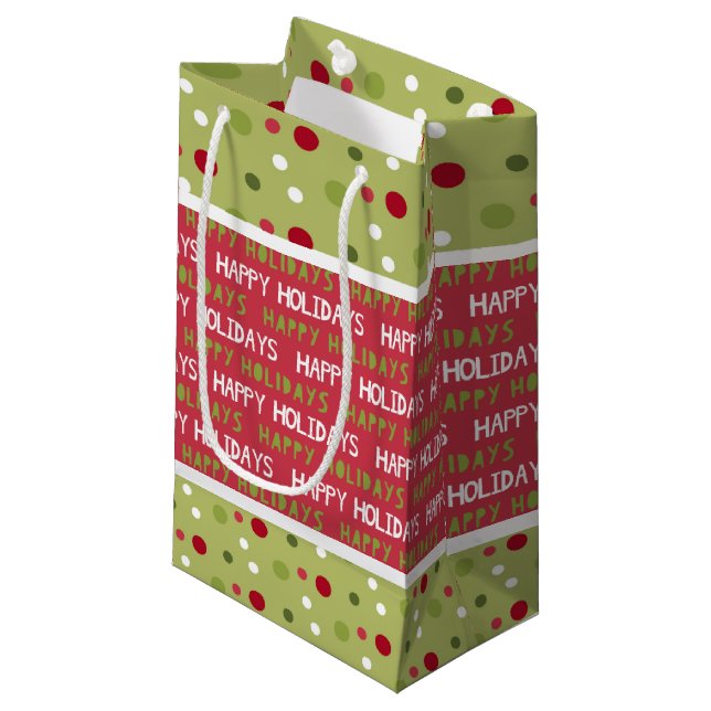 Petit Sac Cadeau Noël rouge, blanc et vert (Devant Angle)