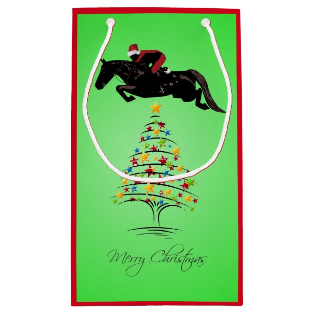 Petit Sac Cadeau Noël sautant de cheval (Dos)