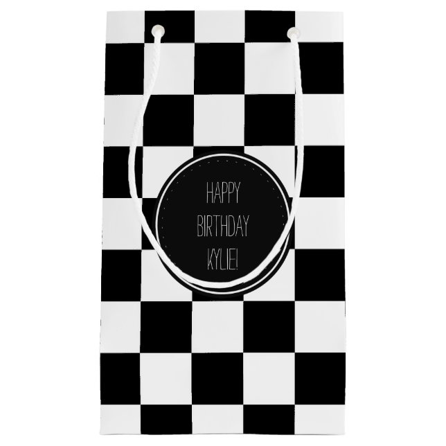 Petit Sac Cadeau Noir blanc À damiers Carrés (Devant)