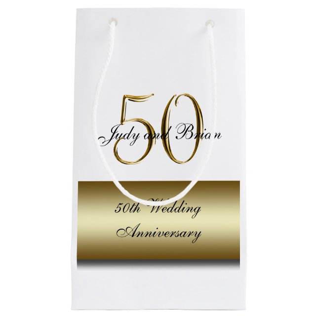 Petit Sac Cadeau Noir d'or 50e anniversaire Mariage (Devant)