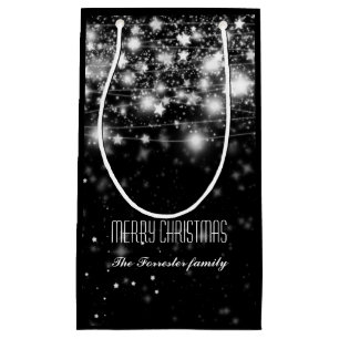 Petit Sac Cadeau Noir élégant miroitant le Joyeux Noël d'étoiles