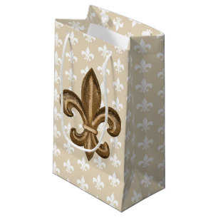 Petit Sac Cadeau Nola Gold & White French Fleur De Lis