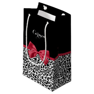 Petit Sac Cadeau Nom Arc-en-Ciel Rouge Léopard
