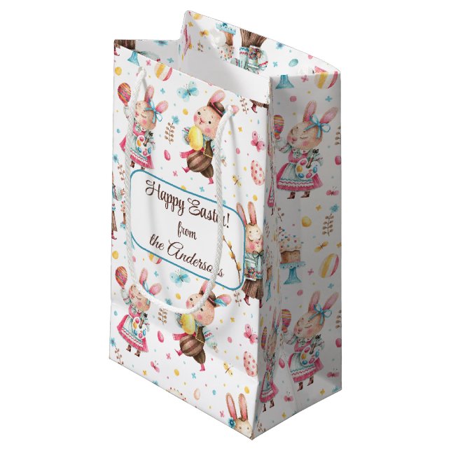 Petit Sac Cadeau Nom, mignon Festif Bunnies de Pâques Motif (Devant Angle)